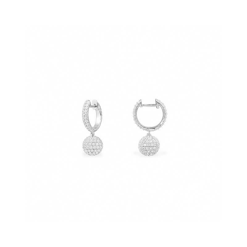 APM Monaco Elegant Silver Hoop Earrings with Pave Diamond Dangles